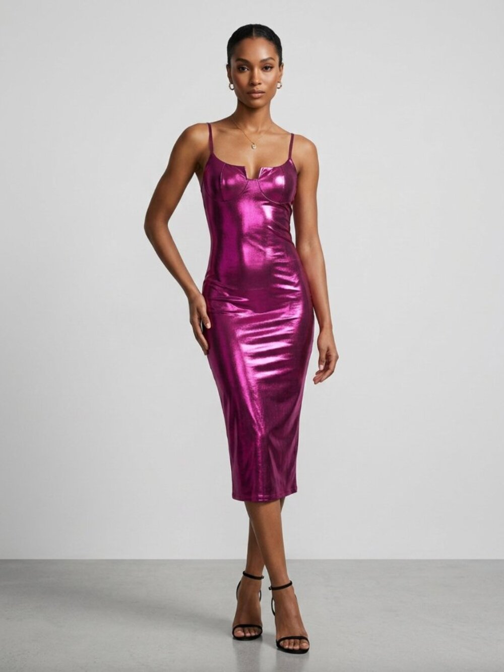 Metallic Magenta Midi Slip Dress Sz L